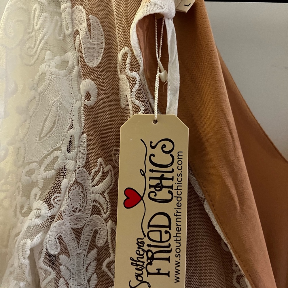 Women's Lace Maxi Dress - White and Tan